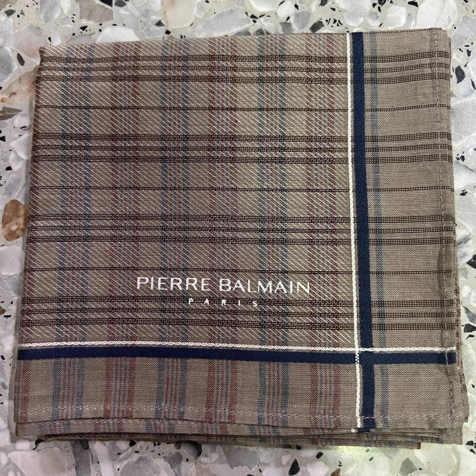 PAÑUELO HOMBRE BEIGE CUADROS Y CUADROS CLÁSICO ALGODÓN BOLSILLO ARTE CUADRADO 18" #PB7 Foto 1 de 3