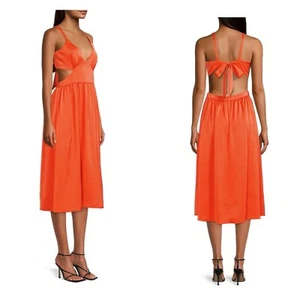Aidan Mattox Womens Size 8 V Neck Cutout Tie Back Midi Cocktail Dress Orange - Picture 1 of 8