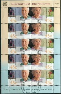 1999 Australia International Year Older Persons Sheetlet Of 10 Full Gum CTO Used - Bild 1 von 1