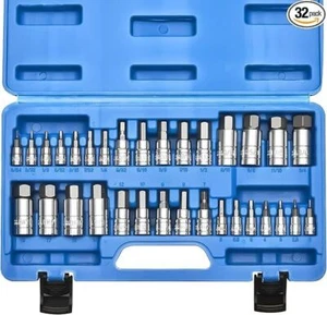 32pcs Master Allen Wrench Bit Kit Hex Key For Ratchet Socket Tool Sae Metric Set - Picture 1 of 8