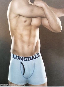 MENS QUALITY LONSDALE BOXERSHORTS TRUNKS CONTOUR FRONT GREY/ NAVY TRIM S M L XL - Picture 1 of 1