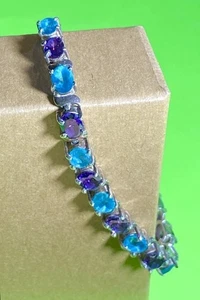 Lovely Sterling Silver LONDON BLUE TOPAZ & AMETHYST Tennis 925 Bracelet 7.5” - Picture 1 of 3