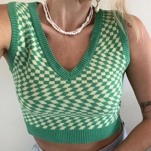 Full Tilt Y2K Checkerboard Knit Sweater Vest Green Retro Indie Preppy Sleeveless - Picture 1 of 6