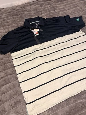 Adidas Men’s ClimaCool Performance Golf Polo (Navy Blue with Stripes, XL) - Image 1 of 3