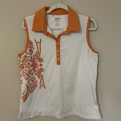 Camiseta de golf Adidas Climacool para mujer grande naranja y blanca sin mangas tenis Foto 1 de 4
