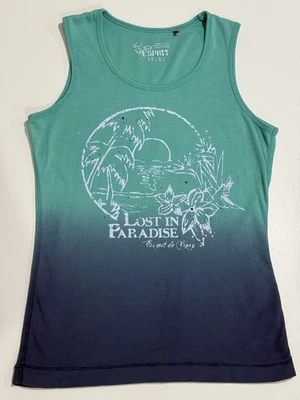 Camiseta sin mangas Esprit para mujer Lost In Paradise verde/azul Ombré talla XS - Usada Foto 1 de 4