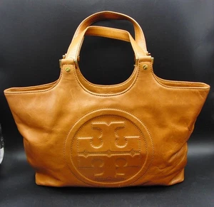 Authentic Tory Burch Tan Cognac Brown Leather Tote Handbag With Double Straps - Picture 1 of 9