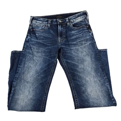 Pantalones de mezclilla Silver Jeans Co Zac para hombre lavado oscuro desgastados corte boot W32 L32 Foto 1 de 4