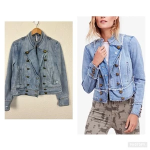 Free People Ferry Frayed Denim Jacket Womens Size Small Worn on TV Boho Military - Picture 1 of 21