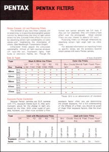 Pentax Filter Specifications Manual (All sizes all types) - Picture 1 of 1