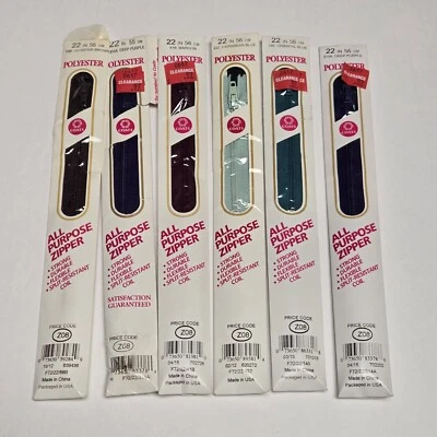 Coats Clark All Purpose Zipper 22" 56 CM Lot Of 6 New Blue Purple Brown Maroon - Image 1 of 4