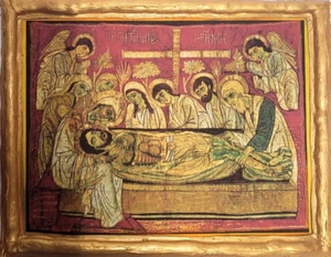 Entombment Epitaphios of Jesus Christ Ecclesiastical Greek Orthodox Icon Plaque - Picture 1 of 7