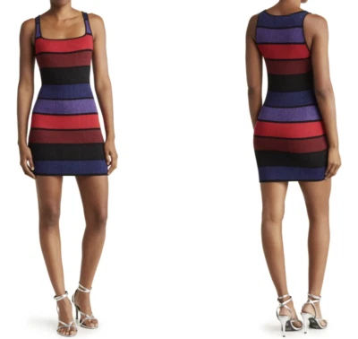 Vestido sem mangas Torn By Ronny Kobo feminino listra Rika multi mini elástico P $399 - Imagem 1 de 4