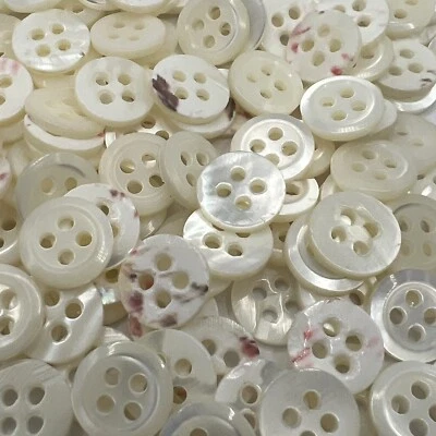 White Real Mother Of Peal Shell Shirt Button Classic Beveled Rim 11mm 7/16" 4h - Image 1 of 3