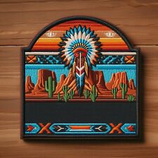 Indian Chief Patch Iron-on Applique  Southwest Badge Headdress Native Indigenous