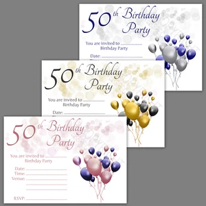 1-100 PACK 50th BIRTHDAY PARTY INVITATIONS Rose Gold Black Blue Silver Invites - Picture 1 of 4