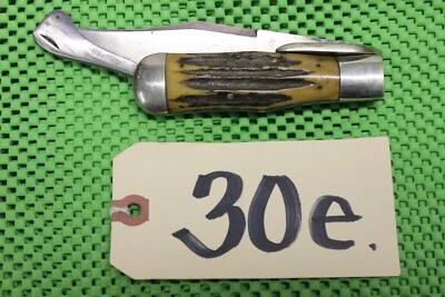 Antiguo cuchillo de seguridad canicas 1911-1920 hueso jigged asas de ciervo hoja de 5" Ref 30e Foto 1 de 4