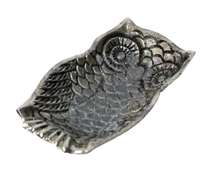 Vintage Owl Tray Trinket Dish Silver Textured Metal - Picture 1 of 5