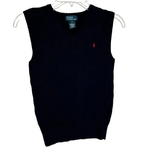Polo Ralph Lauren Boy's Sweater Vest Youth 7 Navy Blue Cable Knit Red Pony EUC - Picture 1 of 5