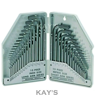 30 PIECE ALLEN KEY SET METRIC IMPERIAL HEX KEYS HEXAGON WRENCH SET +STORAGE CASE - Image 1 of 4