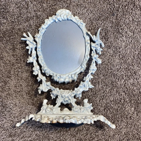 Vtg Rococo Style Oval Table Brass Cast Iron Mirror Table Free standing Mirror Cover