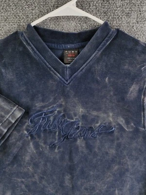 Suéter bordado FUBU pequeño 8-10 azul manga larga terciopelo manga corta cuello en V Foto 1 de 4