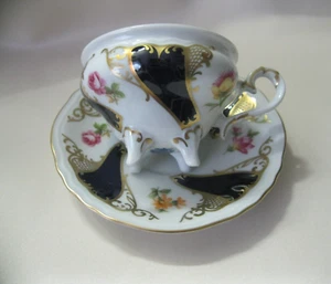 Espressotasse Mokkatasse Sammeltasse Weimar 4 Füßchen Blau Gold Blumen Kobalt - Bild 1 von 2