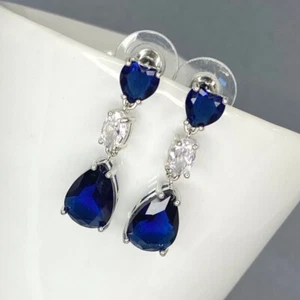 Pendientes colgantes de zafiro circonita cúbica algo azul novia boda damas de honor regalo - Imagen 1 de 5