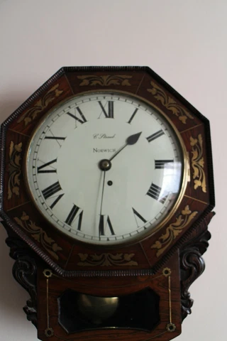 Antique Mahogany Drop Dial Fusee Wall Clock Charles Straub Norwich fully working Cover