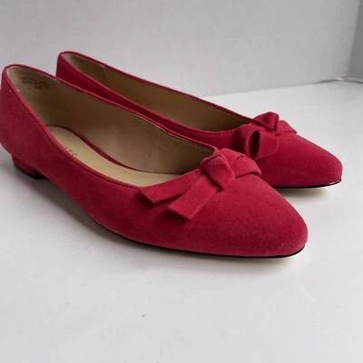 Talbots Edison Gamuza Cuero Ballet Mujer 6.5 Plano Punta Punta Zapato Nudo Rojo Foto 1 de 4