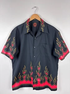 Vintage Pete Chenaski Fire Print Hemd Avantgarde Schwarz Herren Größe XL - Bild 1 von 7