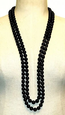 Collana Vintage Con Ciondolo In Argento Sterling Con Palline Nere A 2 Fili 32” - Immagine 1 di 3