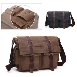 Vintage Herren Umhängetasche Canvas Schulter Tasche Messenger Bag Tablet Fach - Bild 1 von 13