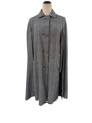 Vtg 60s Houndstooth Cape Coat Long Swing Style Plaid Academia Goth Preppy Mod - Image 1 of 4