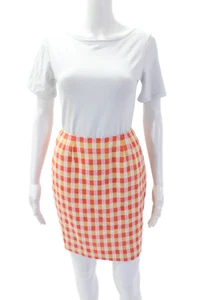 Emanuel Emanuel Ungaro Womens Gingham Zip Back Lined Pencil Skirt Orange Size 4 - Picture 1 of 7