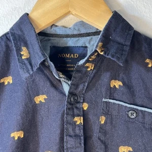 Nomad Little Boys long Sleeve Button Down Bear embroidered shirt Size 6 L - Picture 1 of 8