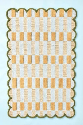 Hand-Tufted Wool Area Rug Soft Plaid Checkerboard Green Border Modern Home Decor - Image 1 of 4