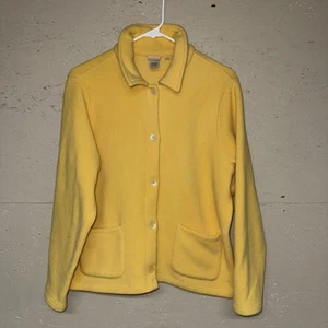 Vintage LL Bean Button Front Fleece Sweater Jacket Yellow Womens Large USA EUC - Picture 1 of 8