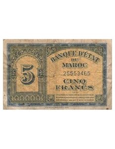 Maroc 5 Francs - 01-03-1944 - P.24b - Foto 1 di 2