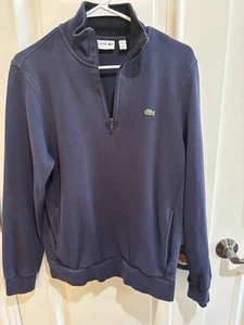 Lacoste Sweater Mens Navy Blue 1/4 Zip Cotton Pull Over Large - Picture 1 of 9