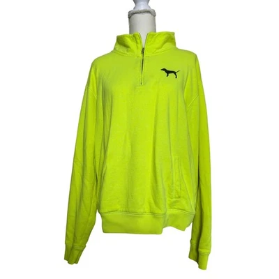 Y2K Victoria's Secret розовый размер большой неоновый желтый четверть молнии толстовка с капюшоном - Изображение 1 из 4