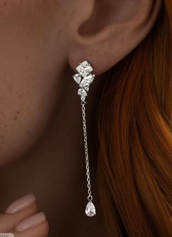 Pendientes colgantes de plata de ley 925 enchapados en rodio corte pera y princesa circonita cúbica nuevos con etiquetas Foto 1 de 4