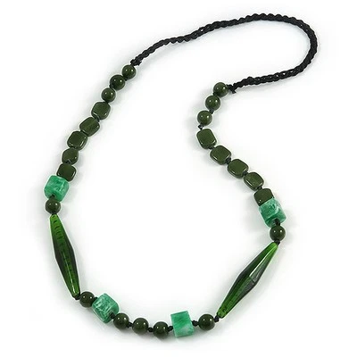 Statement Glass, Resin, Ceramic Bead Black Cord Necklace In Green - 88cm L - Image 1 of 4