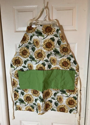 Sunflower Apron Full Length Bib Neck & Waist Tie 100% Cotton 3 Pockets Handmade - Image 1 of 3