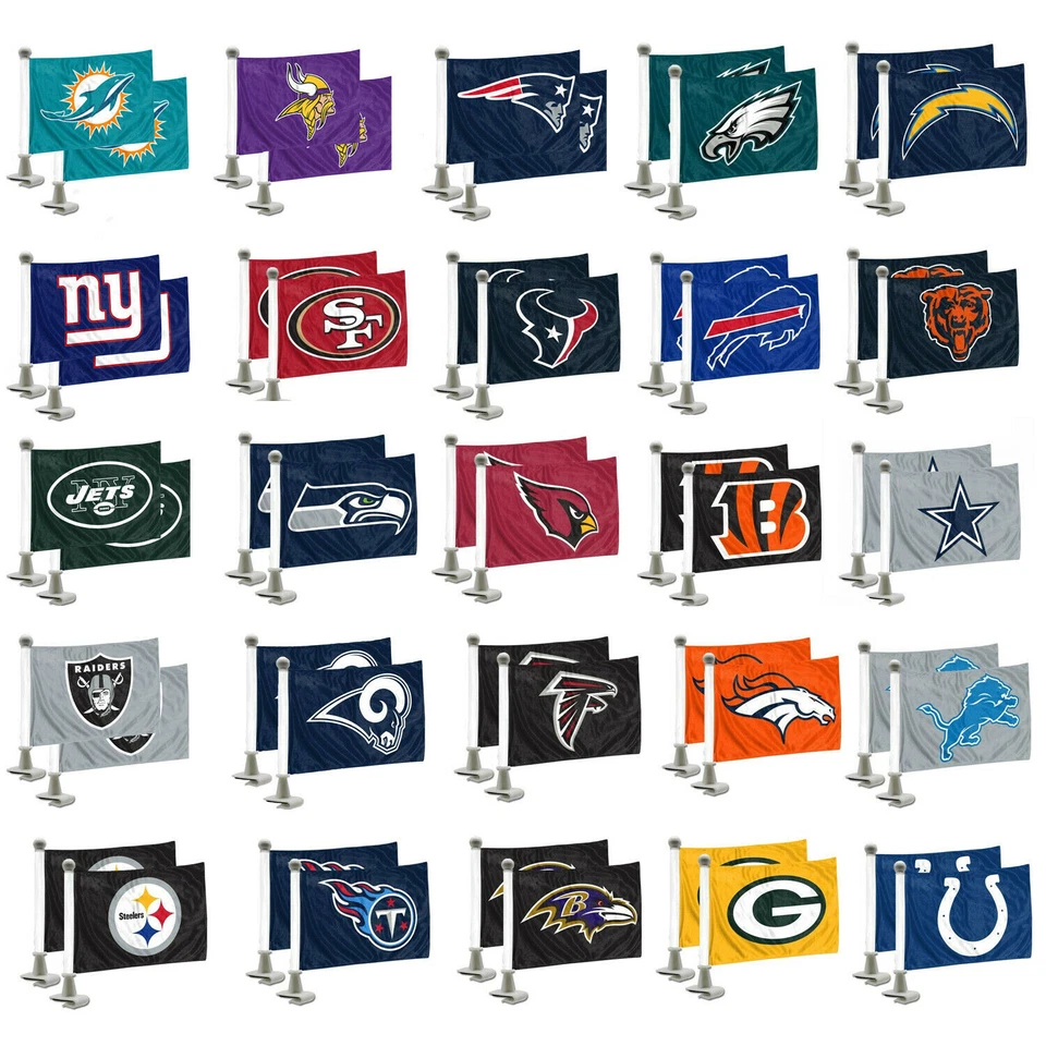 Football Car Hood / Trunk Ambassador Flags Set Of Two 4" x 6" Double Sided - Image 1 of 1