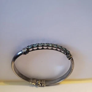 Precioso brazalete brazalete vintage con bisagras de topacio azul de plata de ley - Imagen 1 de 5