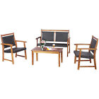 Patiojoy 4pcs Outdoor Rattan Furniture Set Acacia Wood Frame Sofa Loveseat