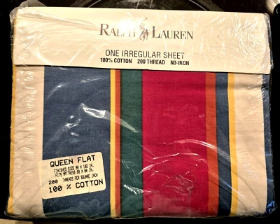 Vintage Ralph Lauren Cape Red Striped QUEEN Flat IRREGULAR Sheet NEW - Image 1 of 4