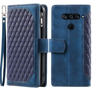 LG V40 ThinQ Rhombic Wallet Case,Luxury Leather Zipper Flip Card Case For LG V40