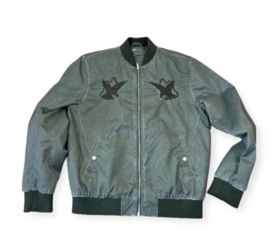 ASOS Men’s Medium Sukajan Nylon Embroidered Bird Bomber Jacket Distressed Green - Image 1 of 4